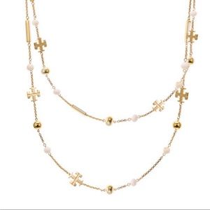 Tory Burch Gold and White Necklace